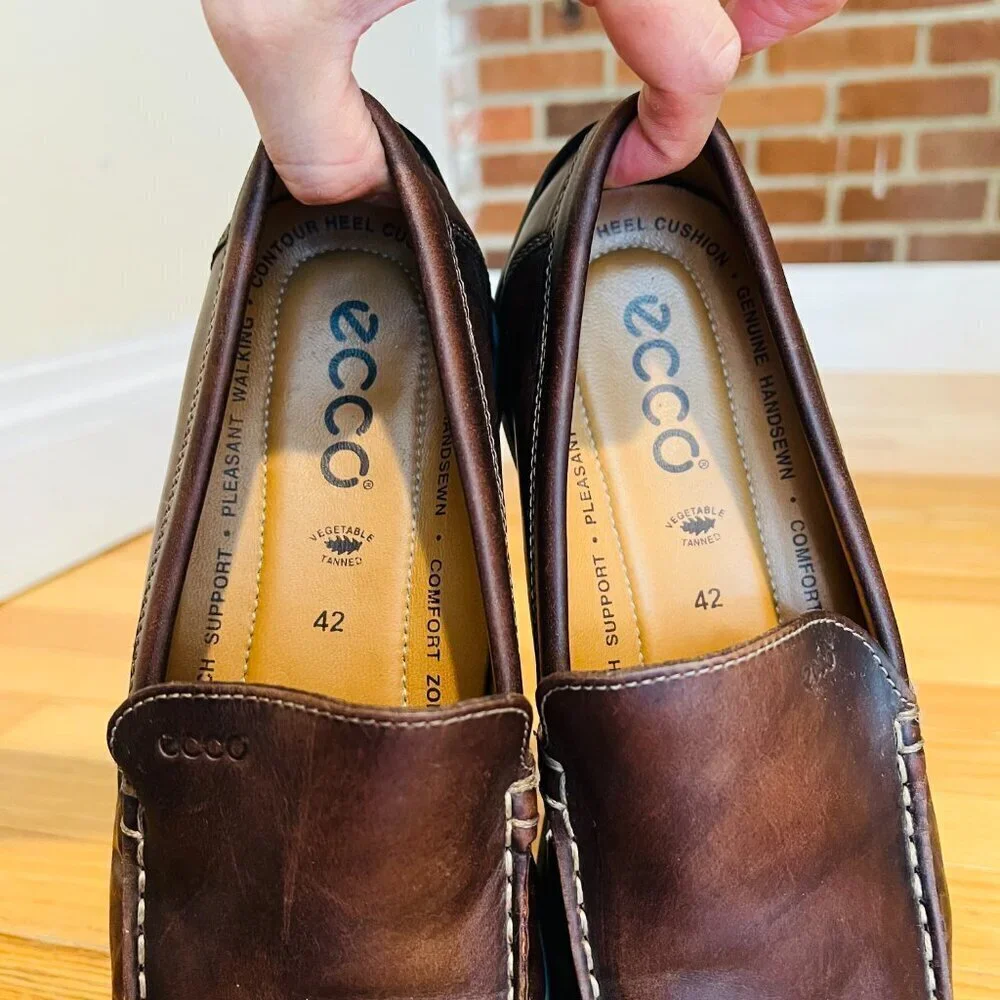 Men's ECCO Brown Leather Loafers Size 42 US 8.5